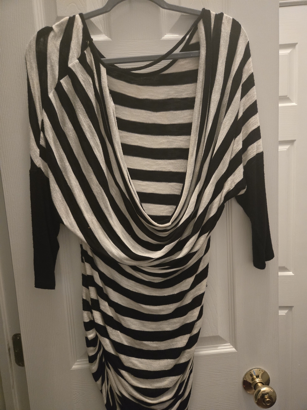 Victoria's Secret Black and White Striped Off-Shoulder Draped Cowl Sweater